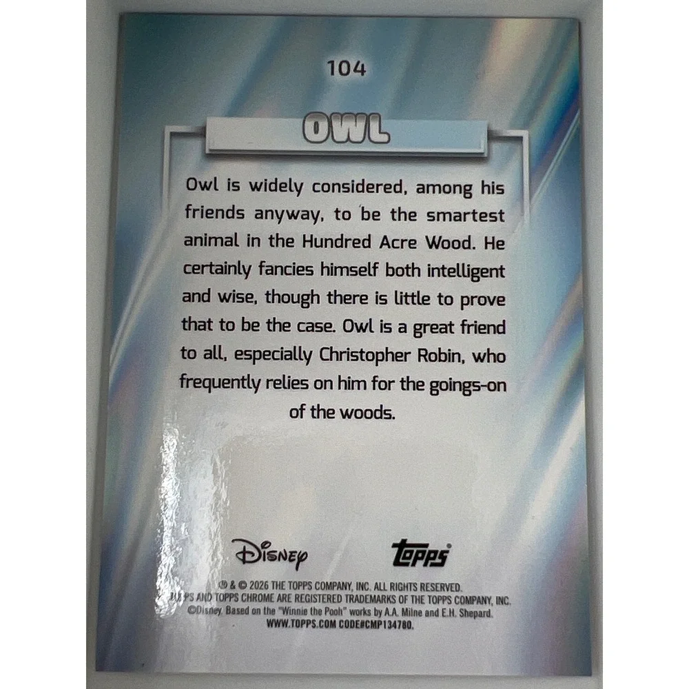 2026 Topps Chrome Disney 100 Owl Winnie the Pooh Card 104 Refractor